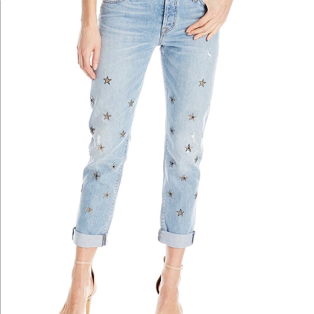 Hudson Riley Crop Relaxed Straight Star Jeans 25